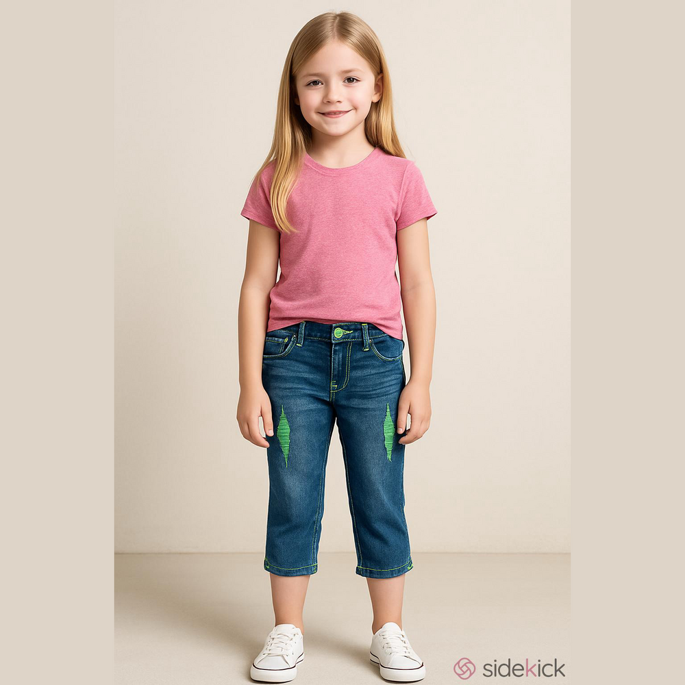 So Girls Blue Jean Capris with Green Trim Size 16